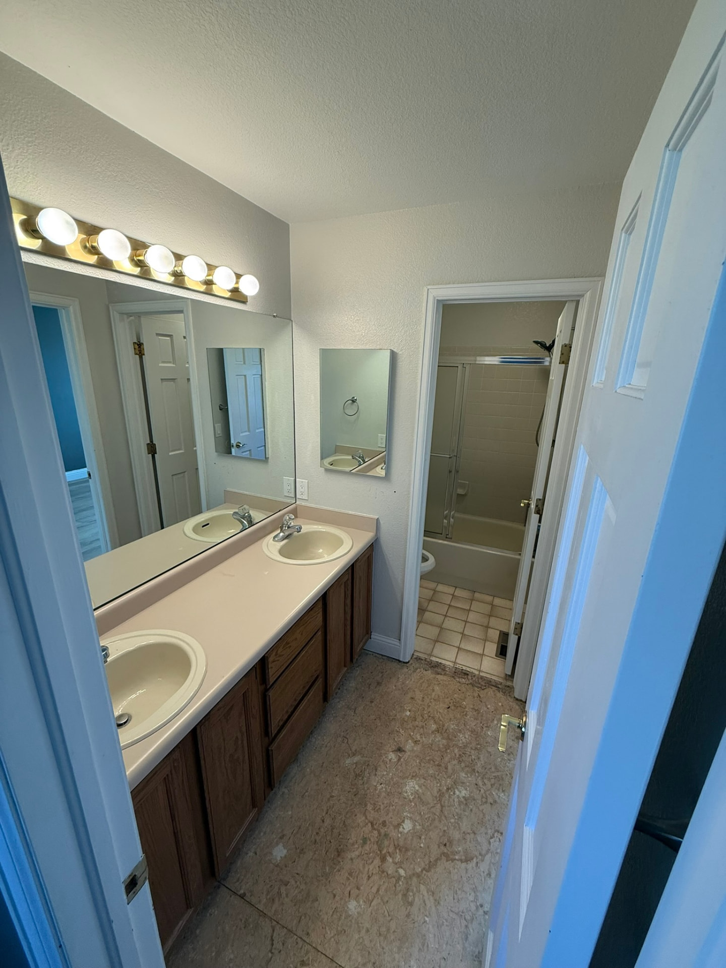 Original double vanity with cultured marble top